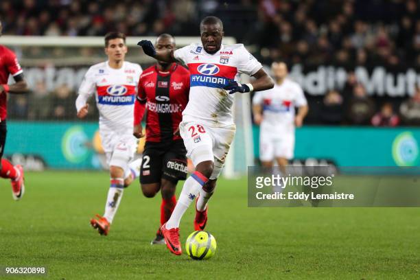 Tanguy Ndombele of Lyon during the Ligue 1 match between EA Guingamp and Olympique Lyonnais at Stade du Roudourou on January 17, 2018 in Guingamp, .