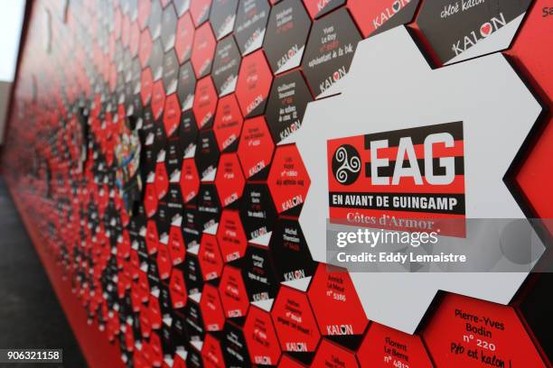 The wall of Kalon around the stadium of Roudourou at Guingamp during the Ligue 1 match between EA Guingamp and Olympique Lyonnais at Stade du...