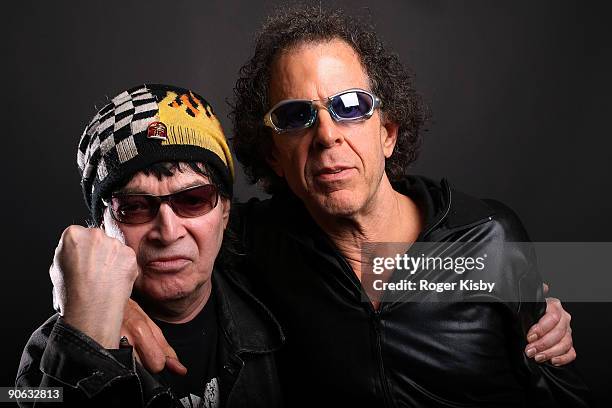 Alan Vega and Martin Rev of Suicide pose for a portrait at ATP New York 2009 festival at the Kutsheris Country Club on September 11, 2009 in...