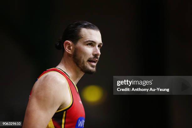 Chris Goulding of United looks on during the round 16 NBL match between the New Zealand Breakers and Melbourne United at North Shore Events Centre on...