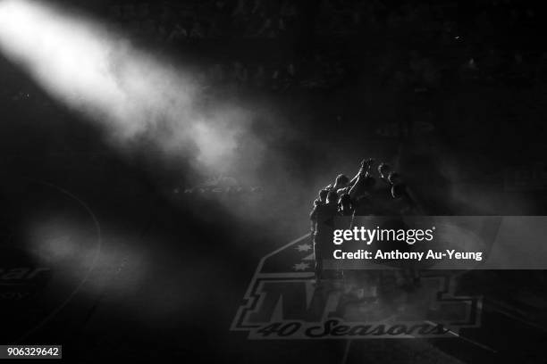 The Breakers are introduced to the court during the round 16 NBL match between the New Zealand Breakers and Melbourne United at North Shore Events...