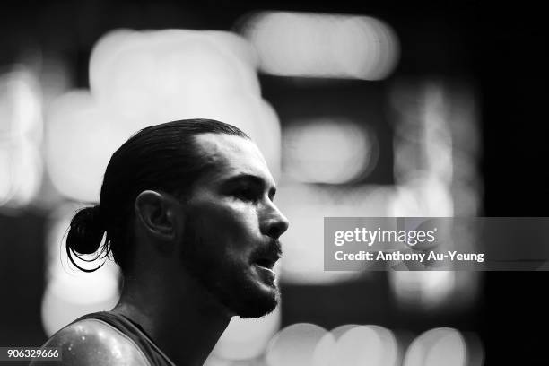 Chris Goulding of United looks on during the round 16 NBL match between the New Zealand Breakers and Melbourne United at North Shore Events Centre on...