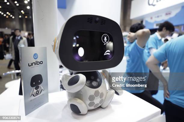 Unirobot Corp. Unibo communication robot sits on display at the RoboDEX exhibition in Tokyo, Japan, on Thursday, Jan. 18, 2018. The business expo on...