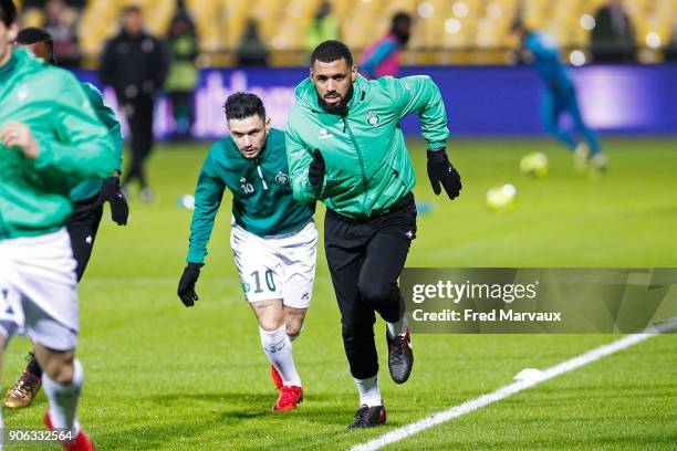 Yann M'Vila of Saint Etienne during the warm up before the Ligue 1 match between Metz and AS Saint-Etienne at on January 17, 2018 in Metz, .