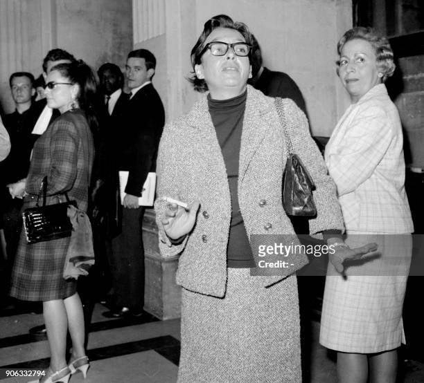 écrivain français Marguerite Duras, témoin dans l'affaire de la disparition de Mehdi Ben Barka, est photographiée lors du procès le 19 janvier 1966...