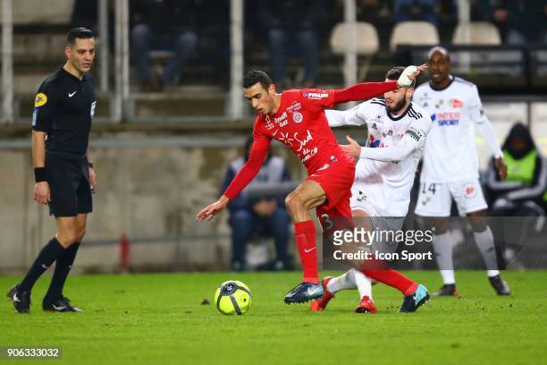Ellyes of Montpellier and MONCONDUIT Thomas of Amiens during the Ligue 1 match between Amiens SC and Montpellier Herault SC at Stade de la Licorne on...