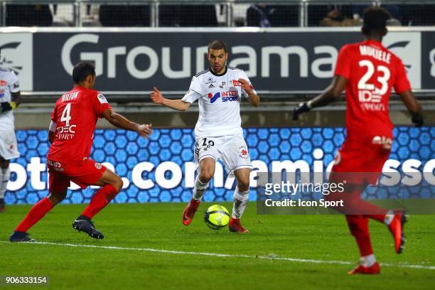 Hilton of Montpellier and EL HAJJAM Oualid of Amiens during the Ligue 1 match between Amiens SC and Montpellier Herault SC at Stade de la Licorne on...