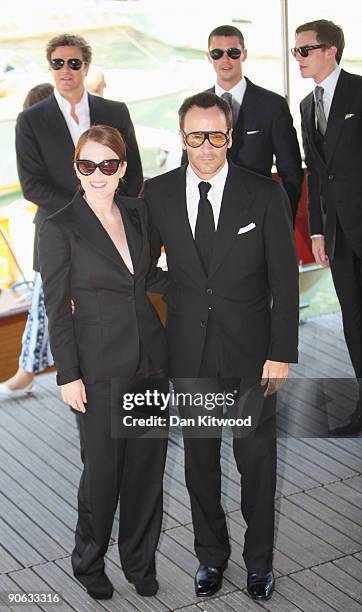 Actress Julianne Moore, director Tom Ford, and , actor Colin Firth, actor Matthew Goode and actor Nicholas Hoult arrive at the Casino during the 66th...