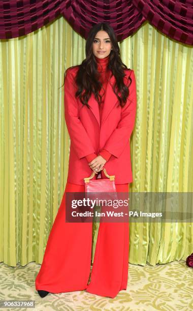 Sonam Kapoor attends a photo call for Pad Man at the Bentley Hotel in Kensington, London.