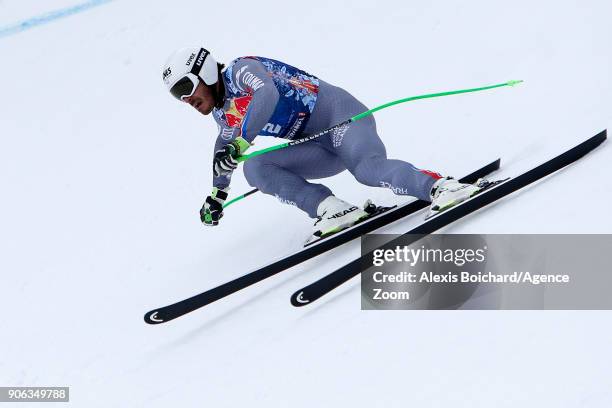 Johan Clarey of France competes during the Audi FIS Alpine Ski World Cup Men's Downhill Training on January 18, 2018 in Kitzbuehel, Austria.