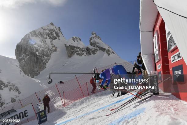 Sofia Goggia of Italy takes part in a training session on the eve of the FIS Alpine World Cup Women's Downhill replaces Val d'Isere event on January...