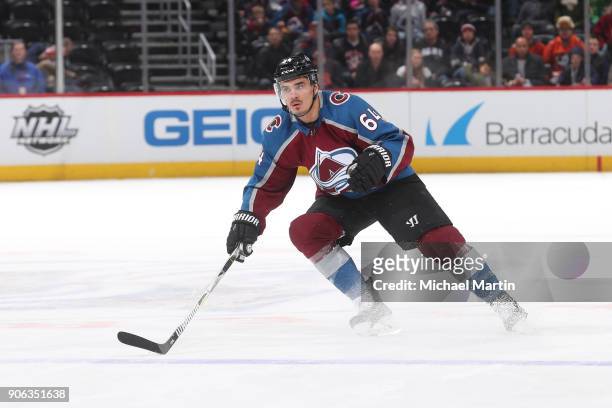 Nail Yakupov of the Colorado Avalanche skates against the Anaheim Ducks at the Pepsi Center on January 15, 2018 in Denver, Colorado. The Avalanche...