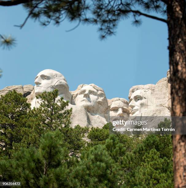 low angle view of mt rushmore national monument against clear sky - mt rushmore national monument imagens e fotografias de stock