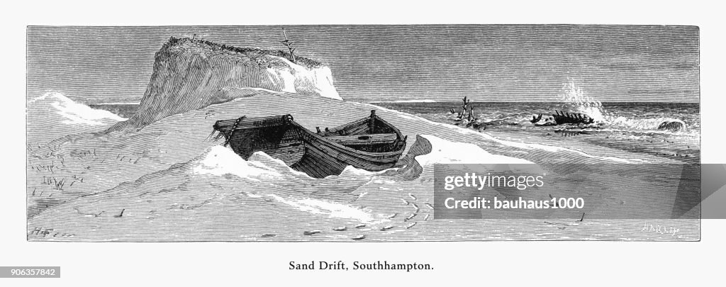 Sand Drift, East Hampton, Long Island, New York, United States, American Victorian Engraving, 1872