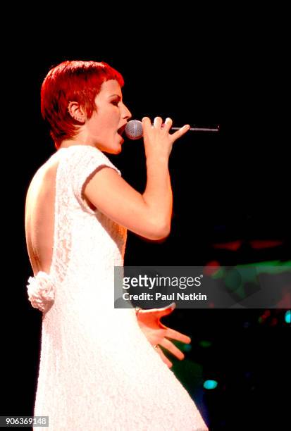 Dolores O'Riordan of the Cranberries performs onstage at the World Music Theater in Tinley Park, Illinois, August 24, 1995.