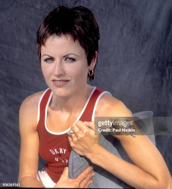 Portrait of the singer Dolores O'Riordan of the Cranberries at the World Music Theater in Tinley Park, Illinois, August 12, 1996.