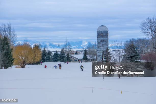 cross country skiing in bozeman montana - bozeman stock pictures, royalty-free photos & images