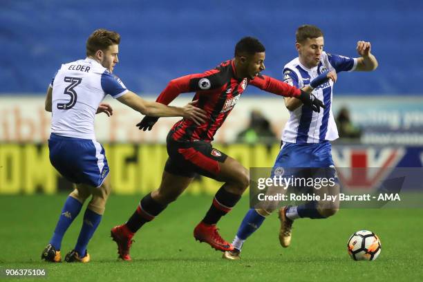 Lys Mousset of Bournemouth and Nathan Byrne of Wigan Athletic during The Emirates FA Cup Third Round Replay between Wigan Athletic v AFC Bournemouth...