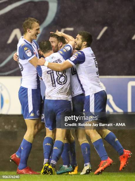 Callum Elder of Wigan Athletic celebrates after scoring a goal to make it 3-0 during The Emirates FA Cup Third Round Replay between Wigan Athletic v...