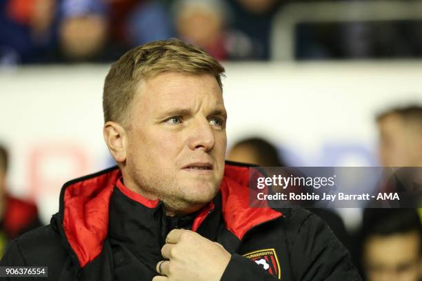 Eddie Howe head coach / manager of Bournemouth during The Emirates FA Cup Third Round Replay between Wigan Athletic v AFC Bournemouth at DW Stadium...