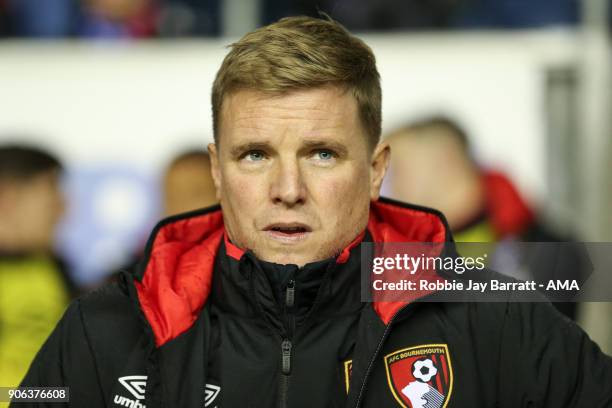 Eddie Howe head coach / manager of Bournemouth during The Emirates FA Cup Third Round Replay between Wigan Athletic v AFC Bournemouth at DW Stadium...