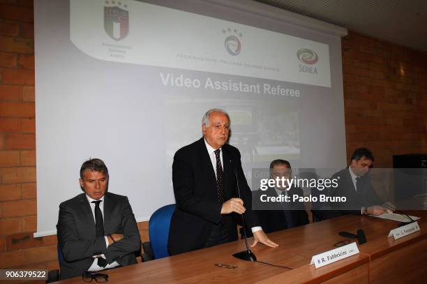 Roberto Rosetti head of VAR, Roberto Fabbricini secretary of CONI, Luigi Ferajolo president of USSI and Michele Uva general director of FIGC attend...