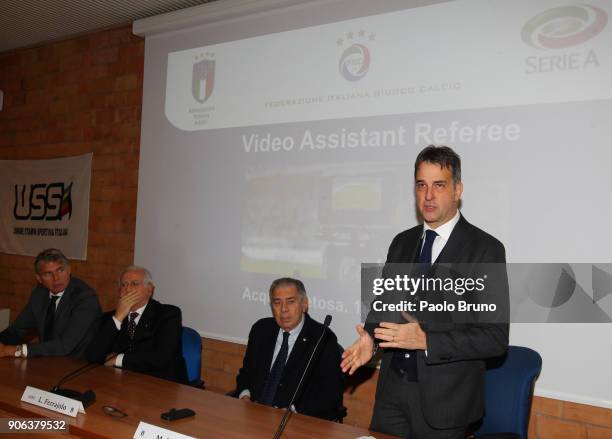 Roberto Rosetti head of VAR, Roberto Fabbricini secretary of CONI, Luigi Ferajolo president of USSI and Michele Uva general director of FIGC attend...