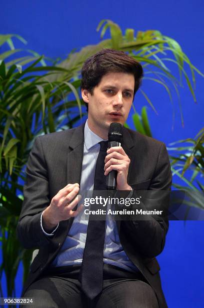 Junior Minister of Territorial Cohesion Julien Denormandie speaks during a press conference at Ministry of Ecology on January 18, 2018 in Paris,...