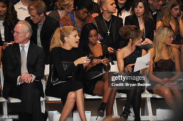 Personality Tim Gunn, Kristen Johnston, Kelly Rowland, Mena Suvari and Katrina Bowden attend the Christian Siriano Spring 2010 Fashion Show at the...