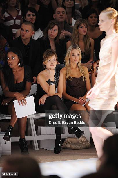 Kelly Rowland, Mena Suvari and Katrina Bowden attend the Christian Siriano Spring 2010 Fashion Show at the Promenade at Bryant Park on September 12,...