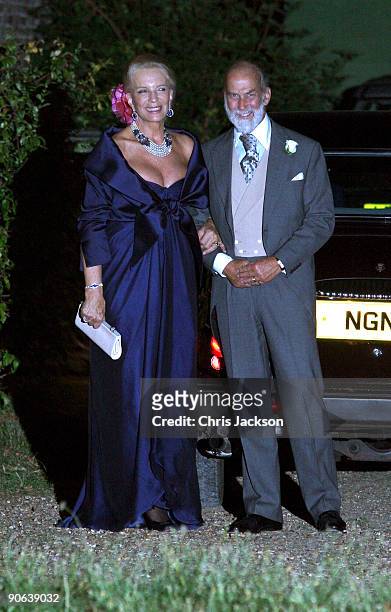 Princess Michael of Kent and Prince Michael of Kent arrive back from the wedding of Lord Fredrick Windsor and Sophie Winkleman for a reception at...