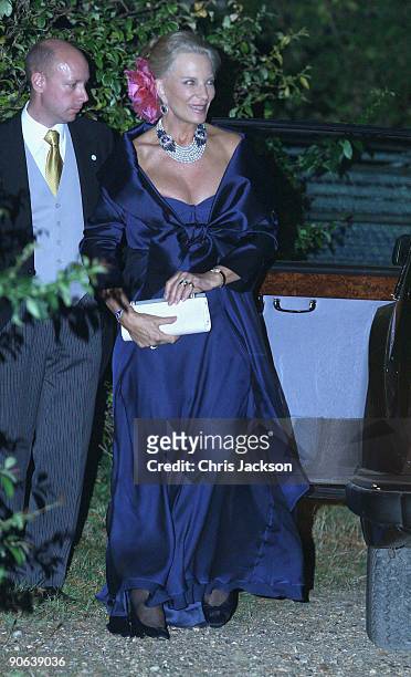 Princess Michael of Kent arrives back from the wedding of Lord Fredrick Windsor and Sophie Winkleman for a reception at Lady Annabel Goldsmith's...