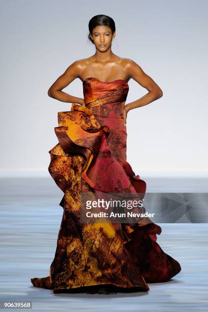 Model walks the runway at the Payless at Christian Siriano Spring 2010 Fashion Show during Mercedes-Benz Fashion Week at Bryant Park on September 12,...