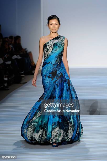 Model walks the runway at the Payless at Christian Siriano Spring 2010 Fashion Show during Mercedes-Benz Fashion Week at Bryant Park on September 12,...