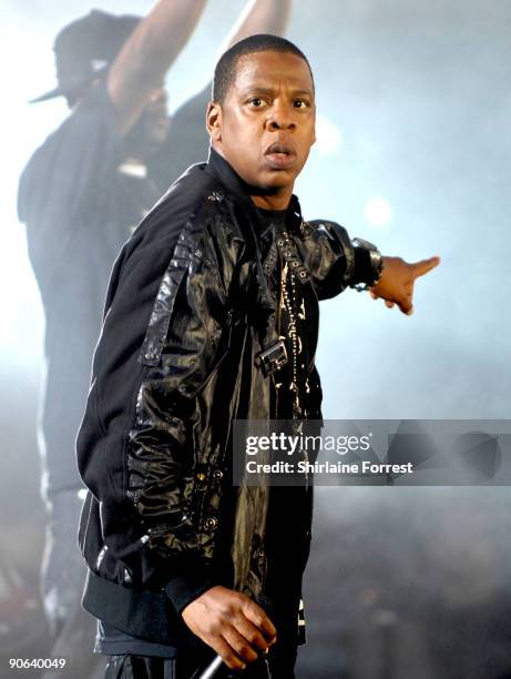 Jay-Z performs at Lancashire County Cricket Club on September 12, 2009 in Manchester, England.