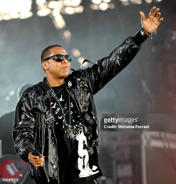 Jay-Z performs at Lancashire County Cricket Club on September 12, 2009 in Manchester, England.