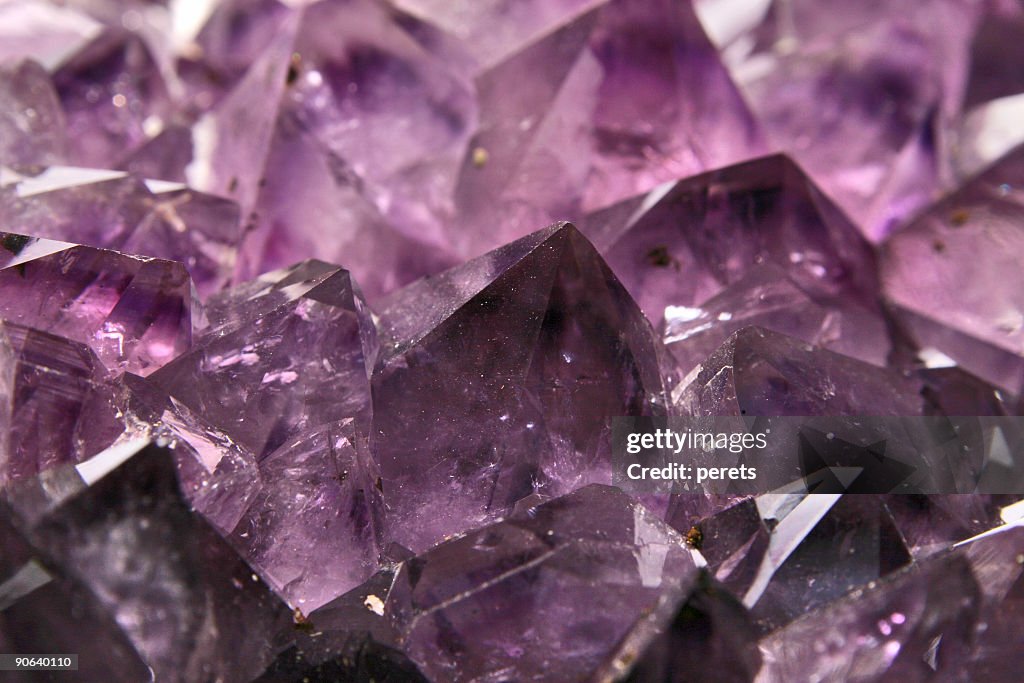 A purple amethyst crystal close-up