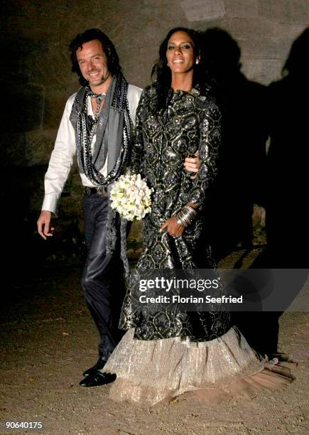 Barbara Becker and Arne Quinze arrive for their wedding party at Belvedere Palace on September 12, 2009 in Potsdam, Germany.