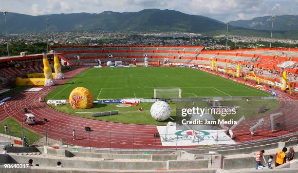 View of the stadium during before match between Jaguares and Pueblas in the 2009 Opening tournament, the closing stage of the Mexican Football League...