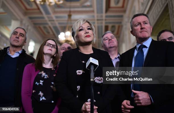 Sinn Fein northern leader Michelle O'Neill gives her reaction following the NI Secretary of State Karen Bradley statement that talks between the...