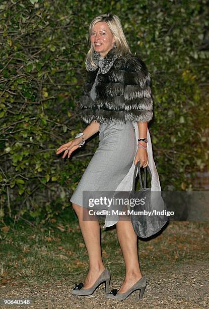 Lady Helen Taylor arrives at the home of Lady Annabel Goldsmith for an evening reception after attending the wedding of Lord Frederick Windsor and...