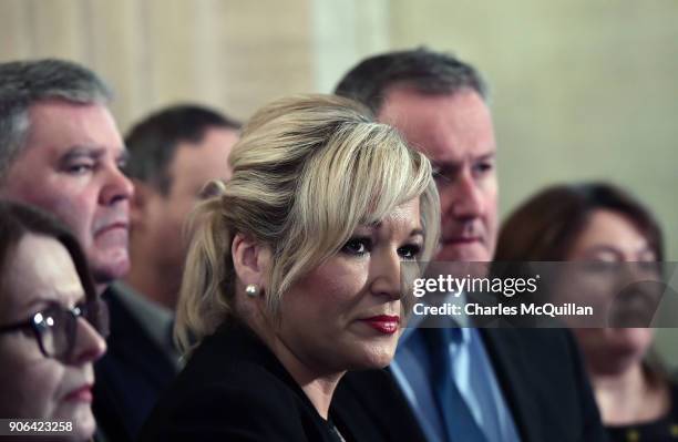 Sinn Fein northern leader Michelle O'Neill gives her reaction following the NI Secretary of State Karen Bradley statement that talks between the...