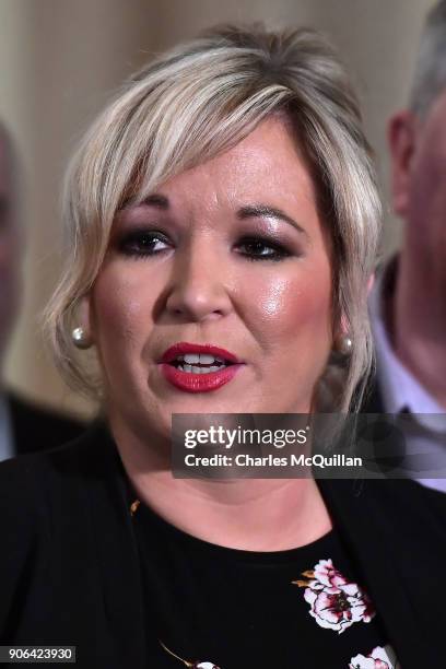 Sinn Fein northern leader Michelle O'Neill gives her reaction following the NI Secretary of State Karen Bradley statement that talks between the...