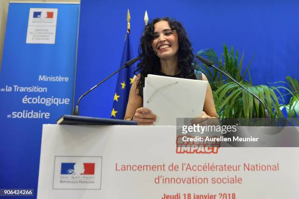 Anchor Aida Touihri hosts a press conference at Ministry of Ecology on January 18, 2018 in Paris, France. French Ecology Minister Nicolas Hulot...