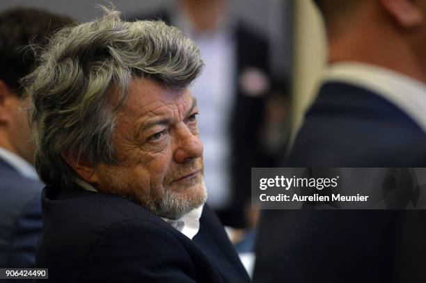 Former French Minister Jean Louis Borloo reacts during a press conference at Ministry of Ecology on January 18, 2018 in Paris, France. French Ecology...