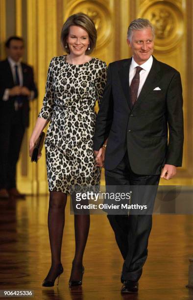 King Philippe of Belgium and Queen Mathilde receive the Belgian Authorities at the Royal Palace on January 18, 2018 in Brussels, Belgium.