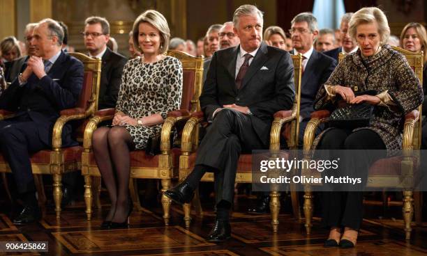 Prince Lorenz, King Philippe of Belgium, Queen Mathilde and Princess Astrid receive the Belgian Authorities at the Royal Palace on January 18, 2018...