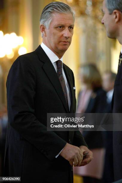 King Philippe of Belgium receives the Belgian Authorities at the Royal Palace on January 18, 2018 in Brussels, Belgium.