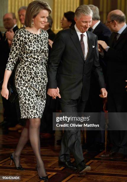 King Philippe of Belgium and Queen Mathilde receive the Belgian Authorities at the Royal Palace on January 18, 2018 in Brussels, Belgium.