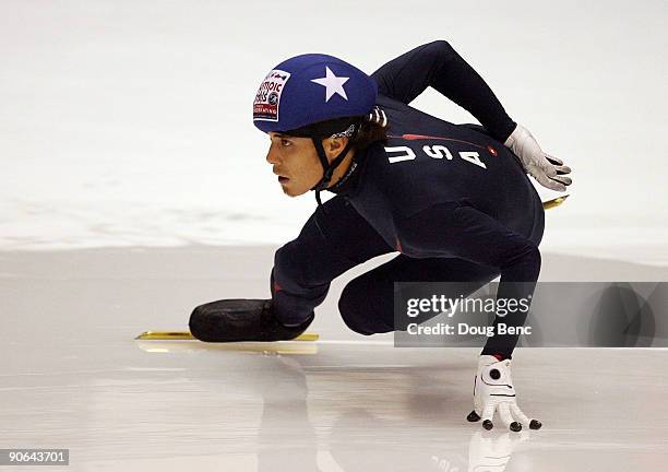 Apolo Anton Ohno skates during the 500 Meter Semifinals at the U.S. Short Track Speedskating Championships at the Berry Events Center on September...